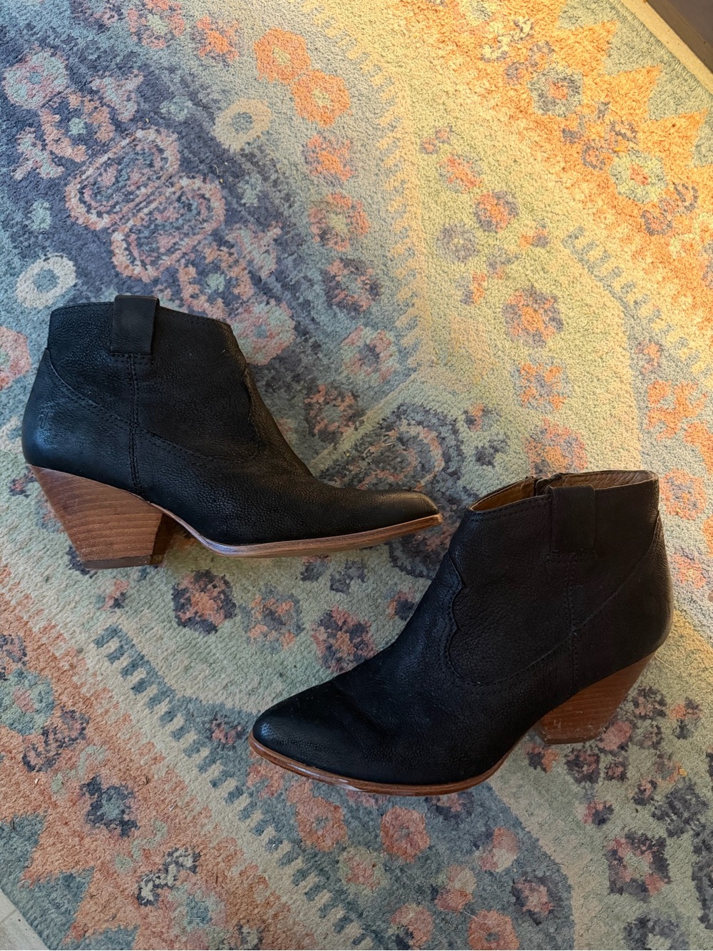 Frye Black Suede Ankle Booties with Stacked Heel - Picture 7 of 7